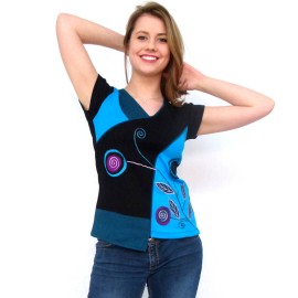 T-shirt ethnique Suzi bleu manche courte