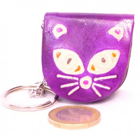 Porte-clés,porte-monnaie Macha chat violet