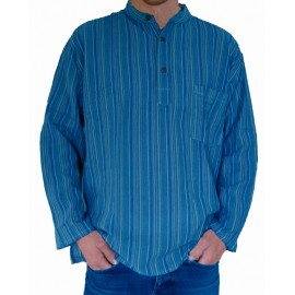 Chemise col Mao coton bleu