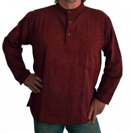 Chemise ethnique coton uni bordeaux