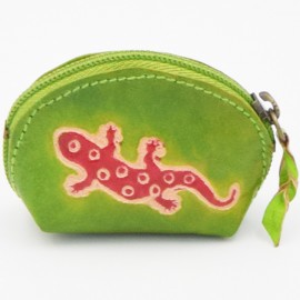 Porte monnaie Macha Art vert gecko rose