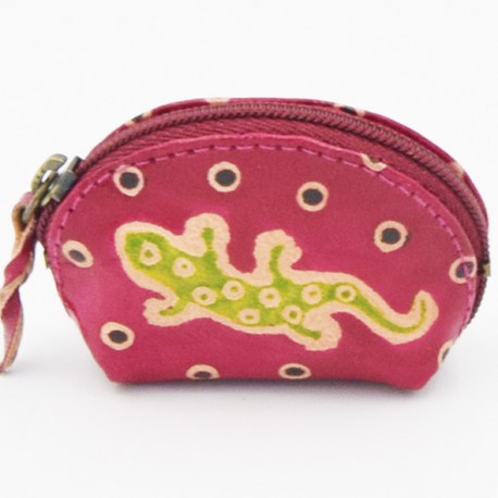 Porte monnaie Macha Art rose gecko vert