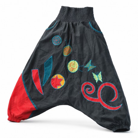 Sarouel ethnique Stormy noir et bleu